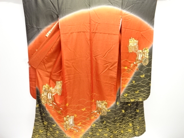 金通し御所車模様刺繍振袖(重ね衿付き)